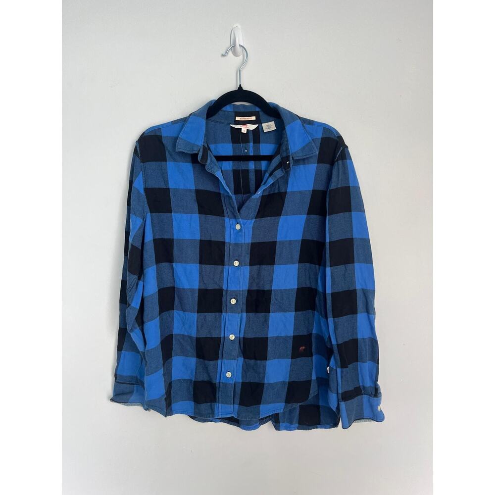 Levi's Plaid Button Down Shirt Women M Boyfriend Fit Blue Black Flannel